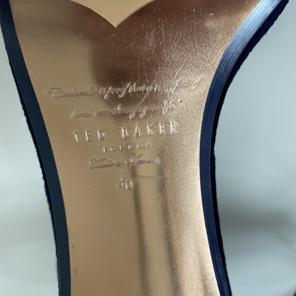 Ted Baker Torabel Velvet Blue Sandal Open Toe Slim Heel Stiletto Bow Back Zip 40 - Picture 10 of 10